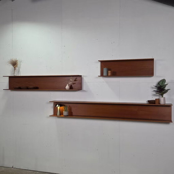 Walter Wirz, Wilhelm Renz vintage floating shelving units, Wood, Brown, Mid Century Modern (photo 5 of 17)