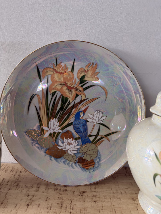 Image 1 of Uniek 5 delige handbeschilderde porseleinen set met de ijsvogel (Japans)