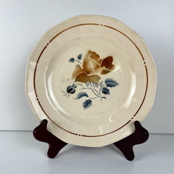 Image 1 of Set de 4 assiettes plates Sarreguemines motif fleur, première moitié du XXe siècle