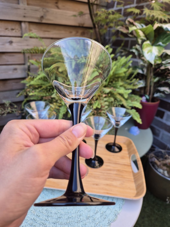 Set of 6 Vintage Luminarc France Domino Martini Glasses - Black Stem Cocktail Glasses – Glass & Decanter (photo 7 of 11)