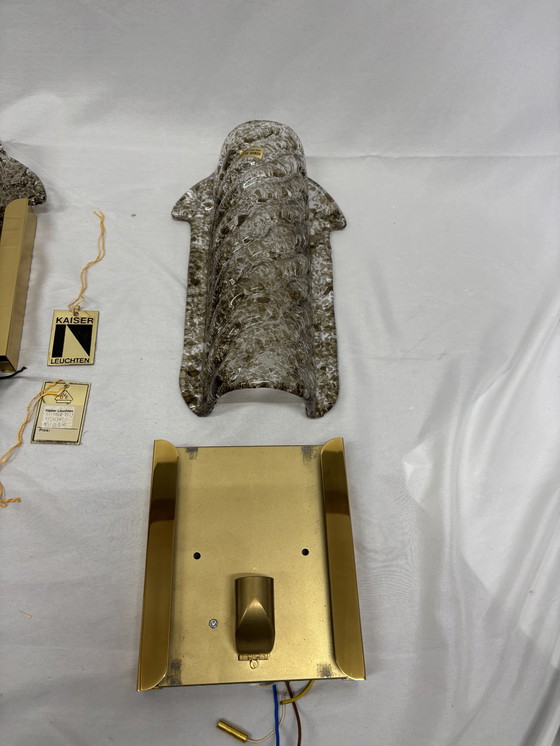 Image 1 of Ensemble vintage de lampes murales en verre de Murano et laiton Kaiser Leuchten