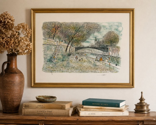 Rolf Rafflewski – Litografia parigina firmata, Pont au Double
