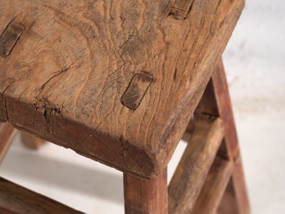 Kleiner antiker Hocker (ca. 1900) #7, Holz, Braun, Rustic (Foto 21 von 34)