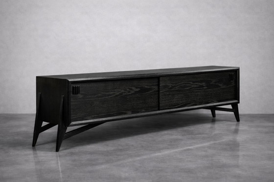 Image 1 of Vintage Mid-Century Scandinavian Modern Dark Oak Sideboard with Wooden Handles, 1960s