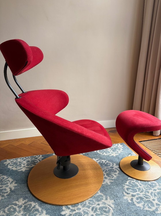 Image 1 of Stokke Peel (1x sinistra, 1x destra) con poggiapiedi (2x), tessuto rosso, base in legno