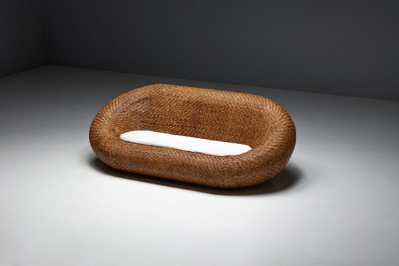 Image 1 of Sofá de mimbre tejido de mediados de siglo, Francia, década de 1970