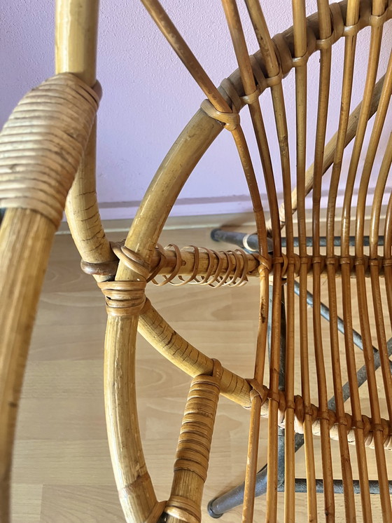 Image 1 of Vintage Bamboo Lounge Chair Rattan With Matching Stool Table Rohe Noordwolde Bamboo 1950