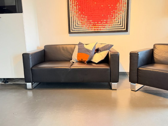 Brühl & Sippold Leren 2-Zitsbank + Fauteuil – Design – Zithoek, Leather, Metal (photo 9 of 9)
