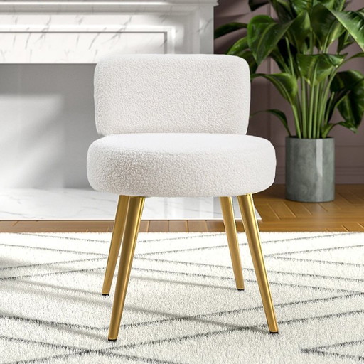 Voltsify Cream Faux Fur Vanity Stool Chair with Metal Legs for Apartments Guest Rooms Home Offices