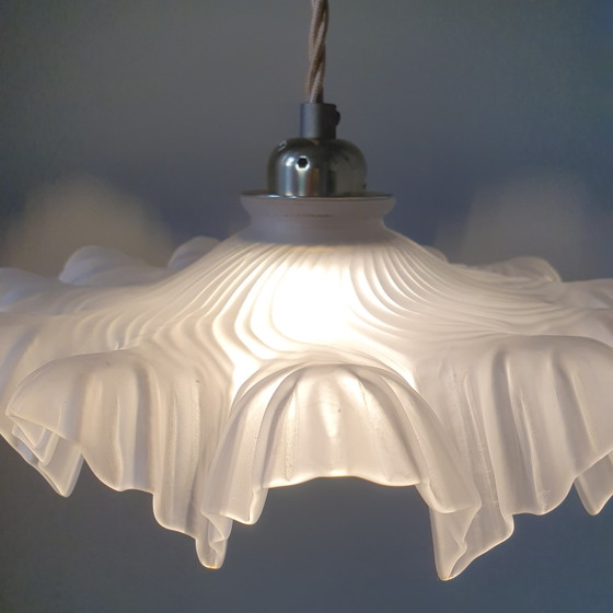 Image 1 of Vintage French Frosted Glass Pendant Lamp in Clichy Style