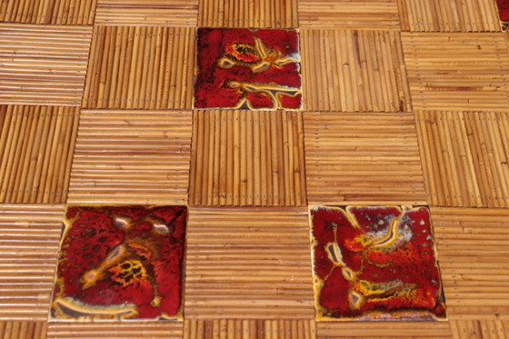 Image 1 of Table à manger rotin & céramique par Audoux Minet