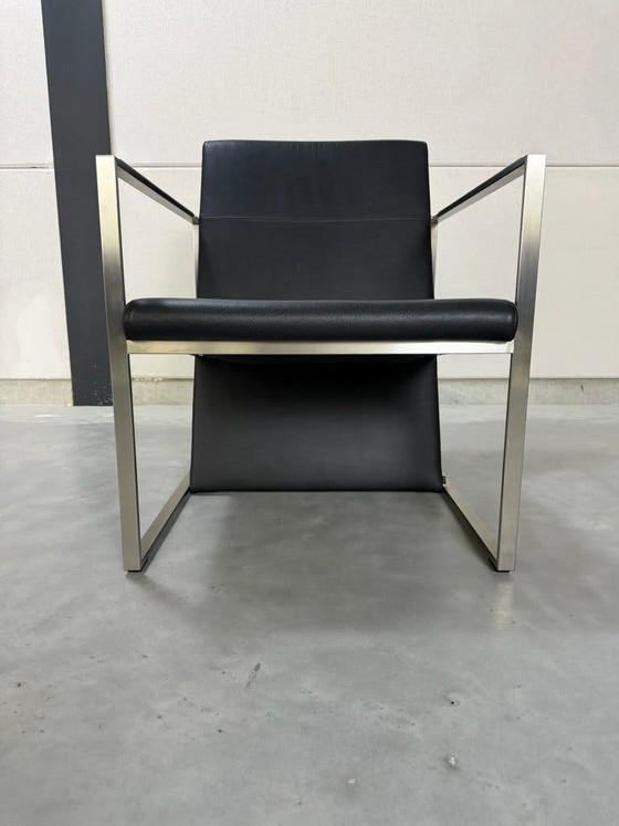 Fauteuils Arco Spine - Cuir Noir Et Acier – polished steel, Leather (photo 6 of 11)