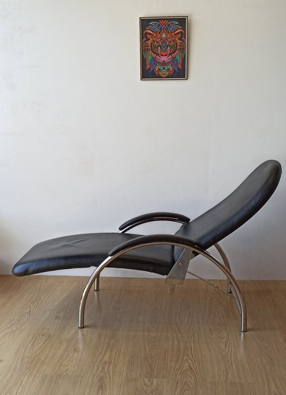 Image 1 of Fauteuil en cuir chromé, chaise longue des années 1970.