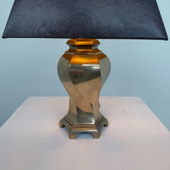 Image 1 of Tafellamp met faux leather kap.