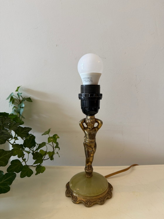 Messing Tischlampe mit Onyx-Sockel – Tischlampen, Metal, Hollywood Regency (photo 6 of 6)