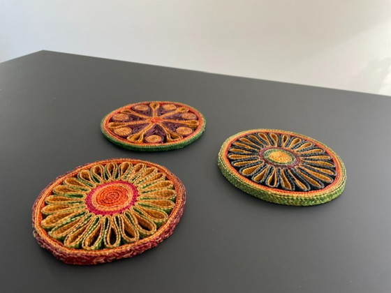 Image 1 of Set of 3 retro wicker coasters