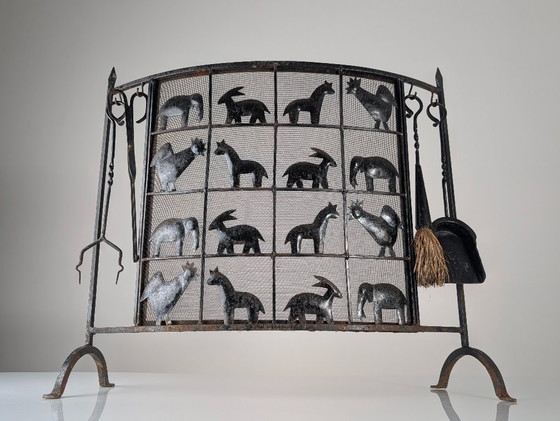 Image 1 of Pantalla de fuego de hierro forjado con forma de animal de Atelier Marolles, década de 1950