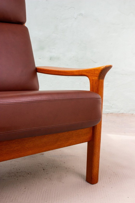 Image 1 of Canapé vintage en teck, style danois, Juul Kristensen, cuir, milieu du siècle