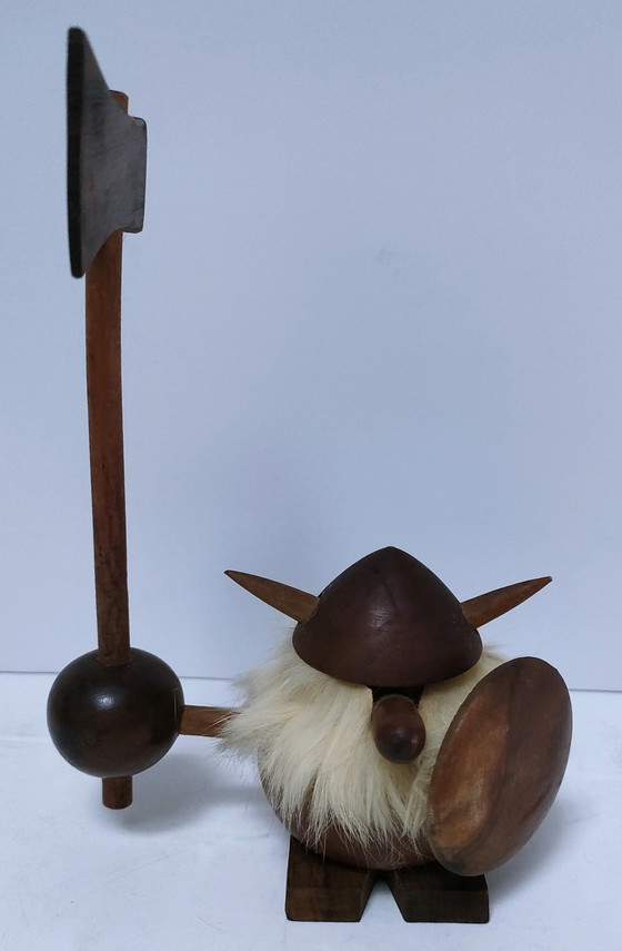 Image 1 of Three Wooden Vikings Scandinavian Design 70's