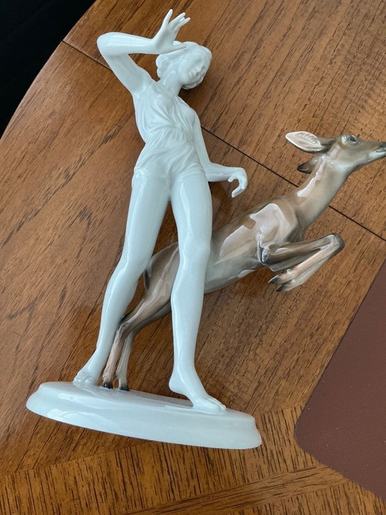 Image 1 of Mujer con corzo (ciervo) 1930 🦌 ‘ROSENTHAL’