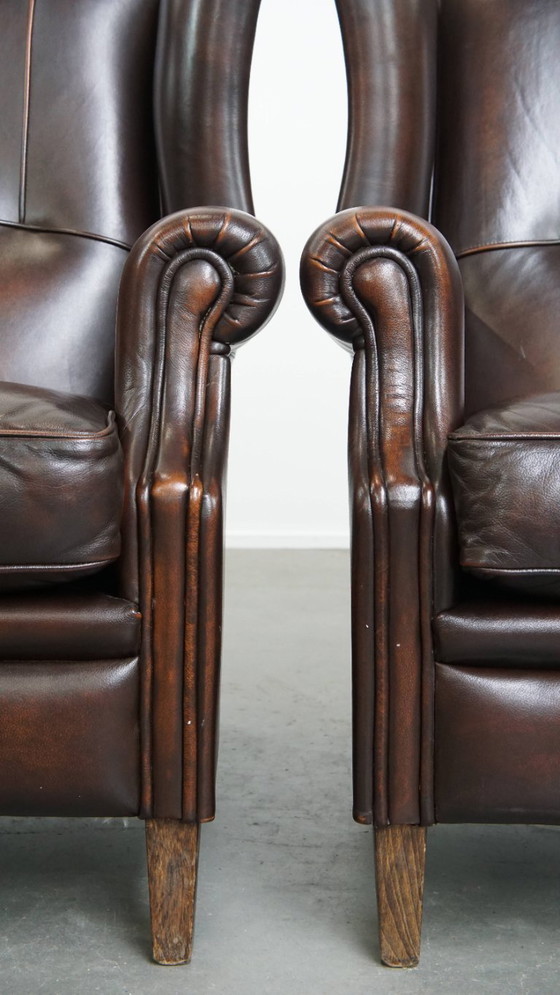 Image 1 of 2x Rundleren Oorfauteuil in Engelse Stijl