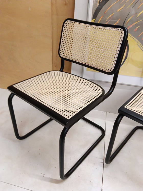 Image 1 of ALIVARMVSEVM 104. SET of 2 CESCA B32 Chairs (NEW) in Black Frame Limited Edition 