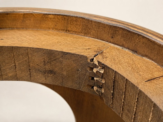 Image 1 of Pouf Sgabello Artigianale Vintage Anni ’60/’70 – Legno Curvato con Cuscino Sfoderabile in Velluto Ocra