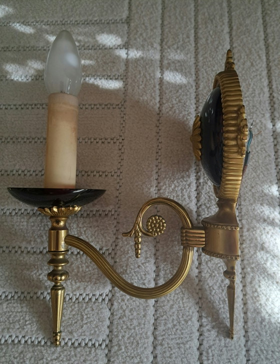 Set van 4 vintage wandlampen – aubergine glas & goud | Hollywood Regency – Metal, Brass (photo 12 of 13)