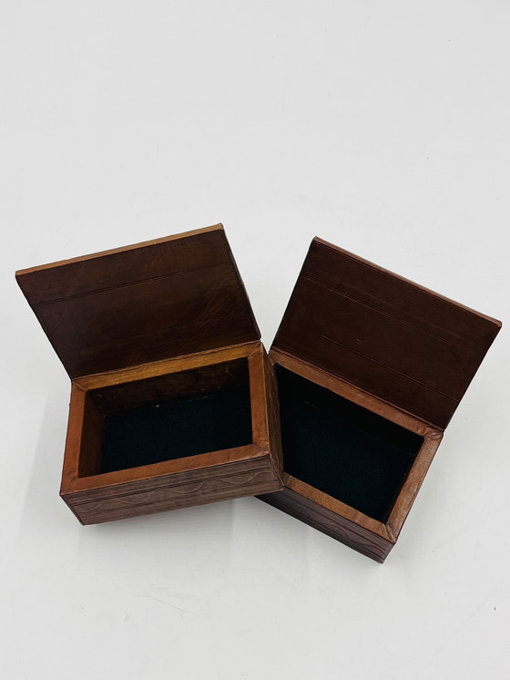 Image 1 of Set di due scatole in legno e pelle