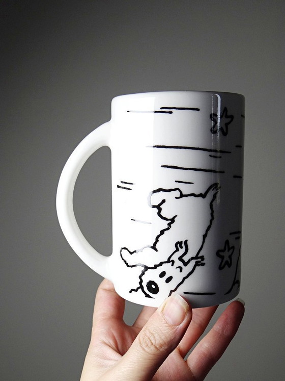 Image 1 of Set of 5 contemporary black and white Tintin porcelain or earthenware mugs/cups