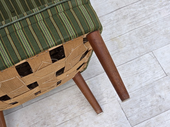 Image 1 of 1960er Jahre Dänischer Sessel, Grüne Möbelwolle, Teakholz