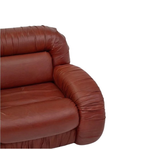 Image 1 of Fauteuil relax en cuir italien vintage - Design rétro en cuir orange/brun, 1970