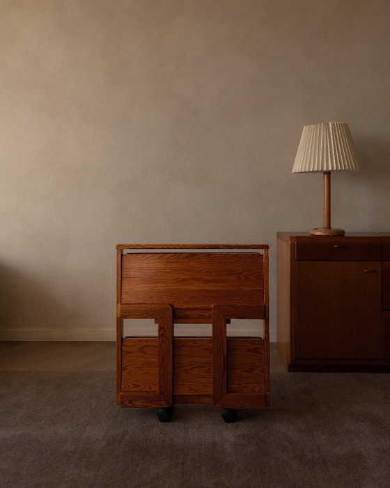 Image 1 of Vintage opvouwbare serveerwagen van grenenhout, jaren 70