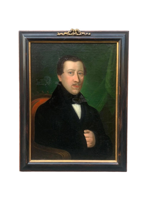 Paire de tableaux du XIXe siècle, huile sur toile, d'une dame et d'un gentilhomme