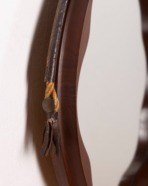 Vintage wandspiegel uit de jaren 70, gemaakt van gevormd hout, Italiaans design. – Wood (photo 2 of 9)