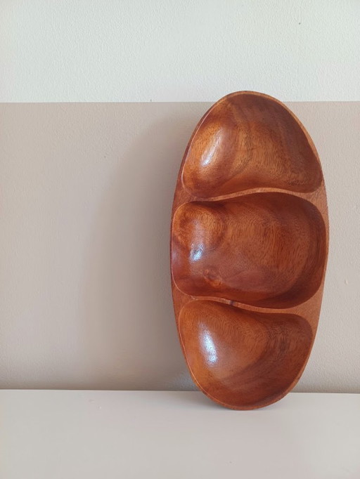 Plat de service en bois Mid Century. Fabriqué à la main. Avec compartiments