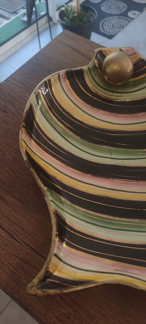 Vintage Ceramic Dish Hubert Bequet Quaregnon Gilded - N°477, Crockery, Multi Color (photo 14 of 15)