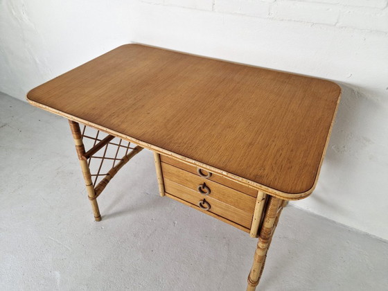 Image 1 of Vintage Louis Sognot Desk, Rattan 1960s