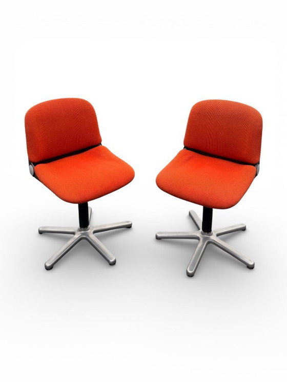 Image 1 of Coppia di sedie Wilkhahn vintage modello 231/5 - Tessuto arancione e alluminio (anni '70)
