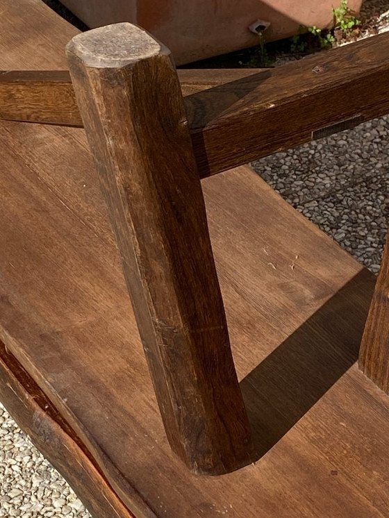 Image 1 of Pair of elm benches for a rustic brutalist farmhouse table, 1950s