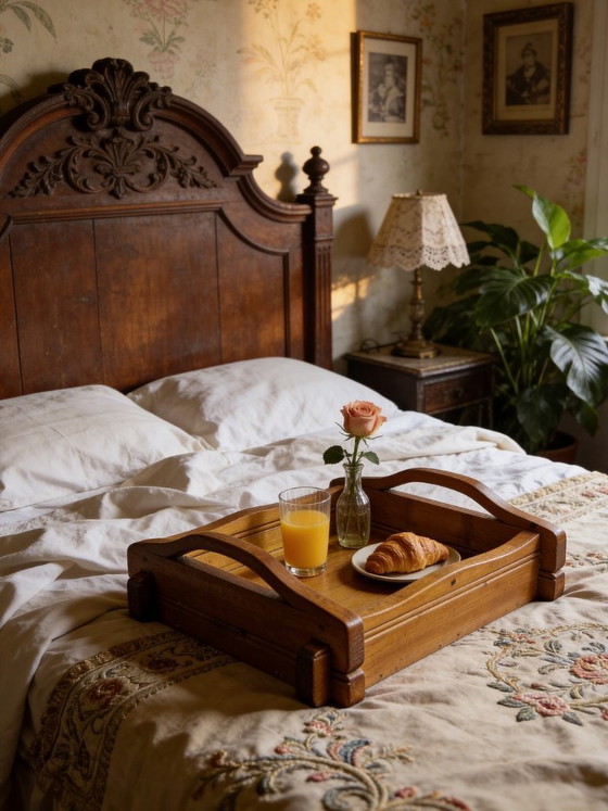 Image 1 of Solid wood tray with handles, handcrafted, rustic style, 1960s-70s