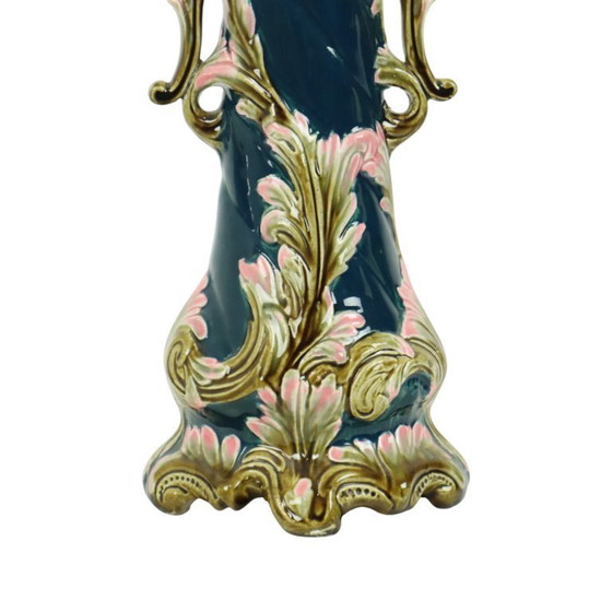Image 1 of Antieke Blauwe Art Nouveau Vaas Rococo Stijl