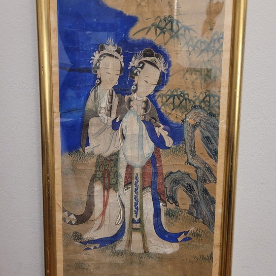 Image 1 of Gouache on parchment “Geishas”, Qing Dynasty, circa 1780 – China