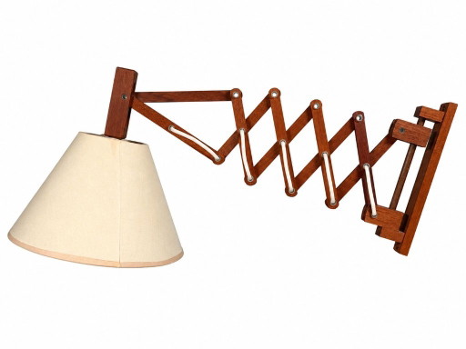 Lámpara de pared de los años 60/70, lámpara de tijera, teca, Dinamarca, diseño danés. – wandlampen, Textile