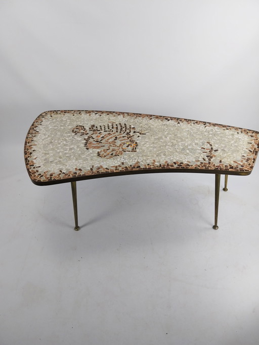 Midcenturymodern coffee table by Berthold Muller in brass en mozaïec 