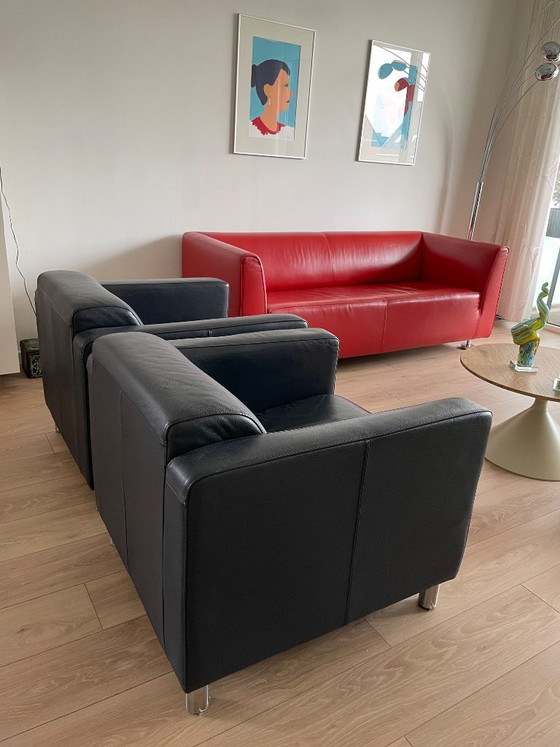 Image 1 of Design rode leren bank GELDERLAND 4800 designer Henk Vos