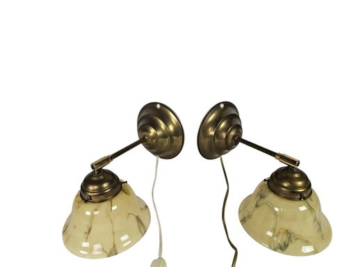 Stile Art Déco - 2 lampade da parete - vetro marmorizzato - ottone - terzo quarto del XX secolo