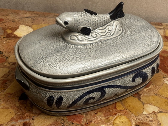 Image 1 of Staffel Steingut Fischterrine oder Heringstopf - Westdeutschland