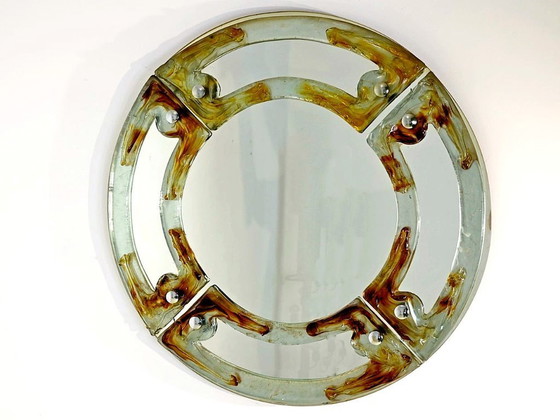 Image 1 of Espejo italiano redondo de cristal de Murano de mediados de siglo, Mazzega, 1960