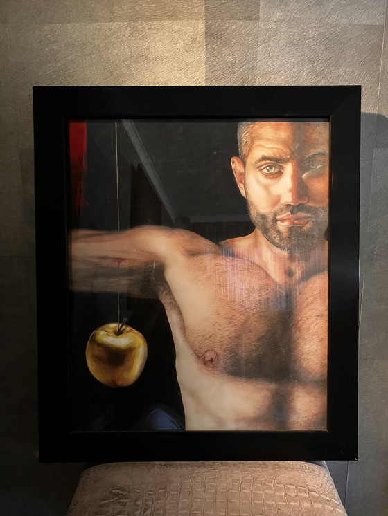 Image 1 of Javier Griekss, Homme à la pomme - Technique mixte 60x70 cm
